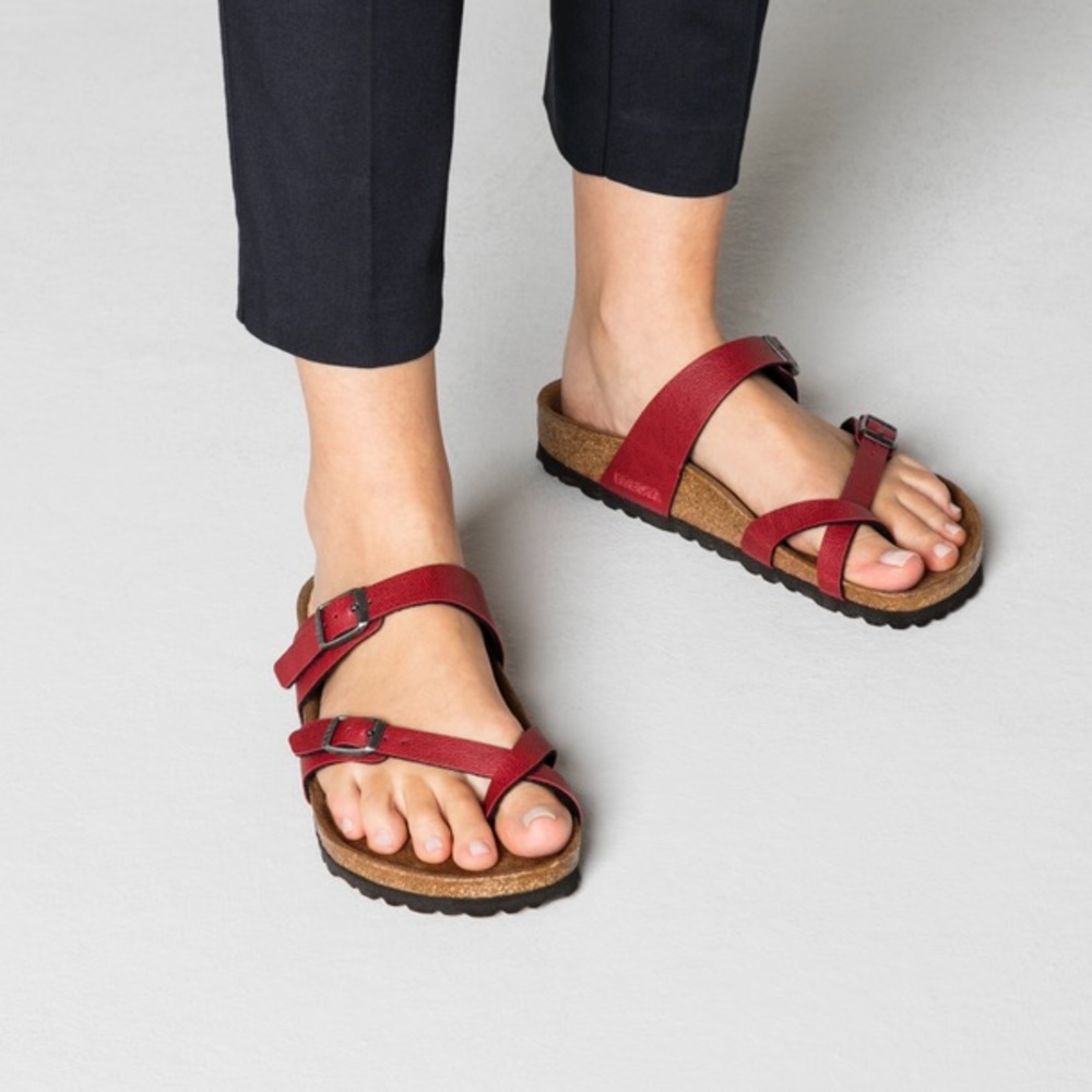 red mayari birkenstock sandals